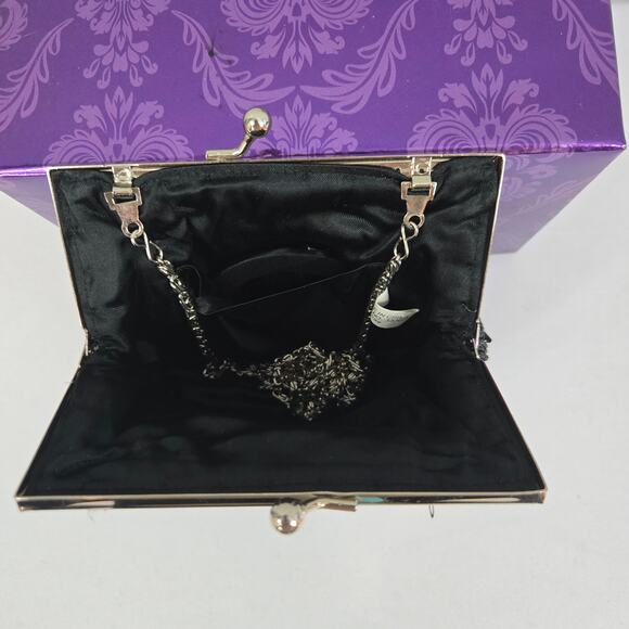 Antique Art Deco Black Beaded Clamshell Purse Clutch Snap Closure Chain Strap - Picture 8 of 13
